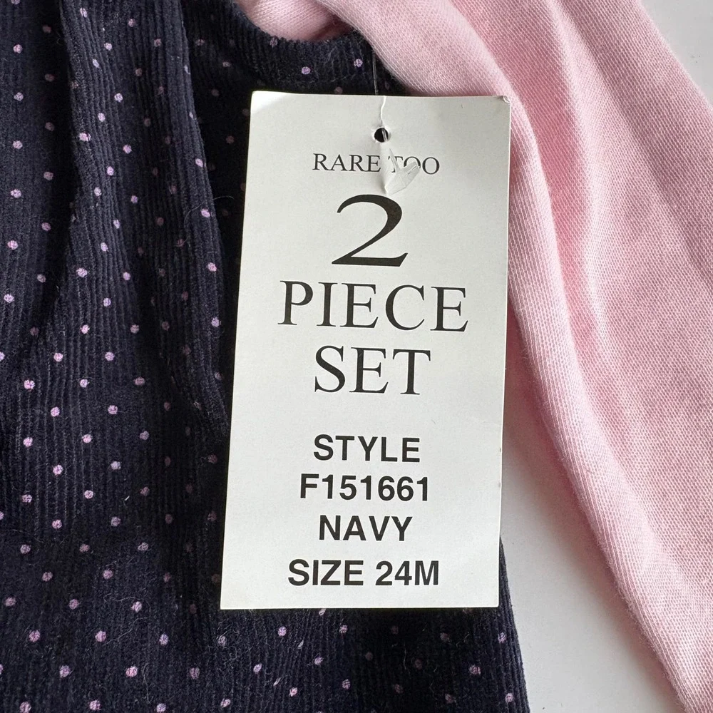 Rare Too! Navy Pink Polka Dot Ballet Corduroy Jumper and‎ Bodysuit Set 24M NWT